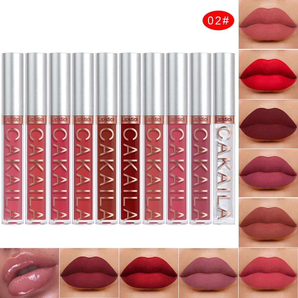 10Pcs Matte Lip Gloss Set - Waterproof Non-Stick Cup Liquid Lipstick Kit Nude Bold Shades Moisturizing Lip Tint for Women Makeup - Lunara Elegance Store