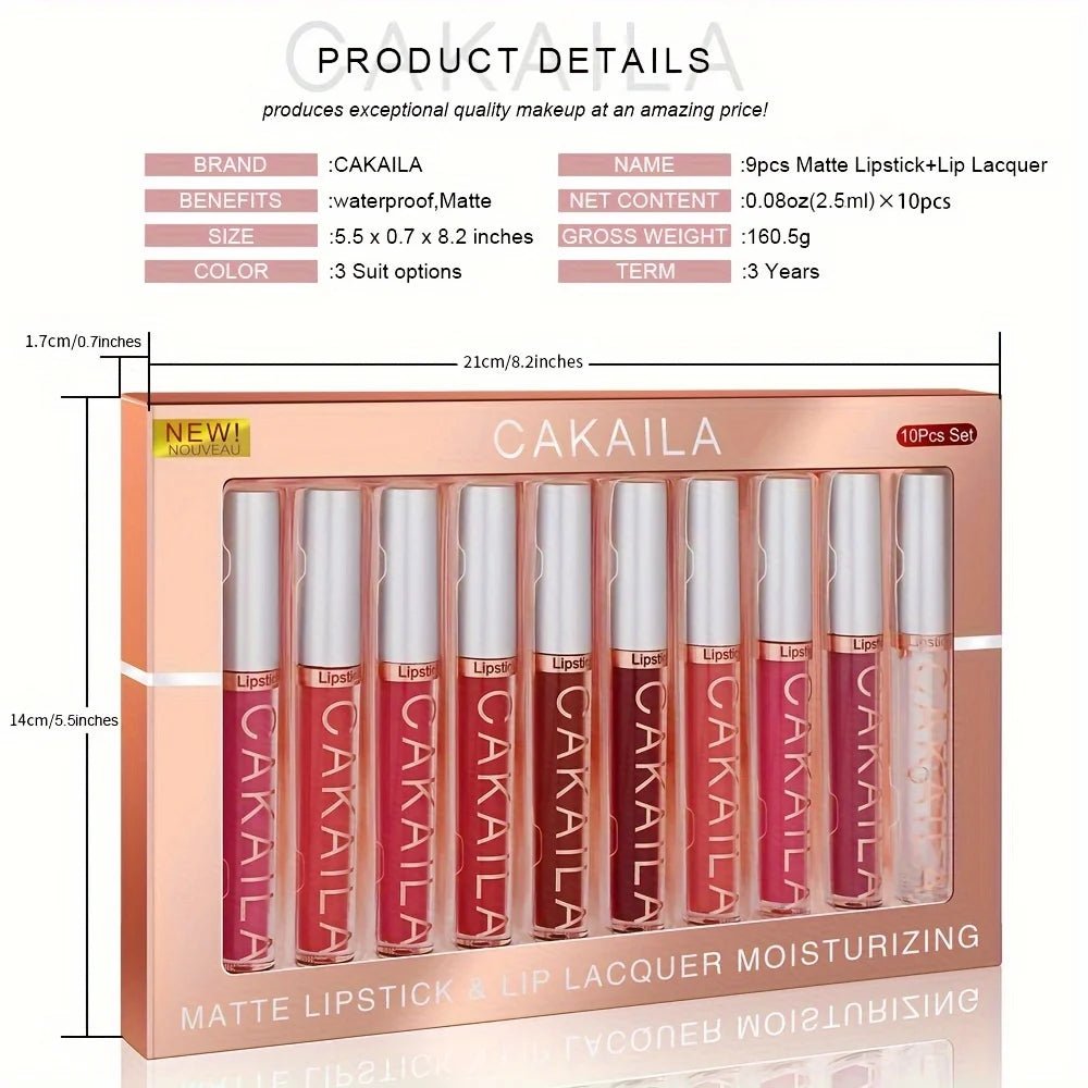 10Pcs Matte Lip Gloss Set - Waterproof Non-Stick Cup Liquid Lipstick Kit Nude Bold Shades Moisturizing Lip Tint for Women Makeup - Lunara Elegance Store