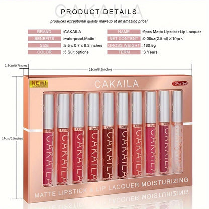 10Pcs Matte Lip Gloss Set - Waterproof Non-Stick Cup Liquid Lipstick Kit Nude Bold Shades Moisturizing Lip Tint for Women Makeup - Lunara Elegance Store