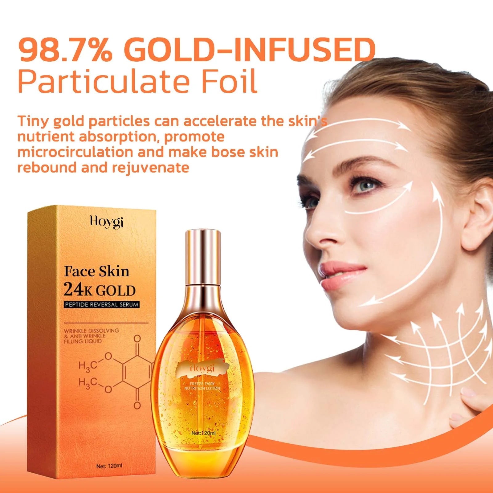 24K Gold Peptide Facial Essence Hydrating Wrinkle Tightening & Firming Youth Revitalizing Face Serum Brightening Anti Aging - Lunara Elegance Store