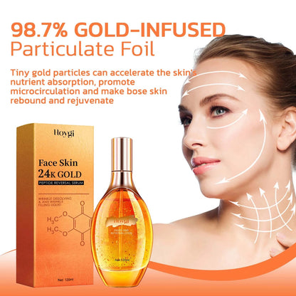 24K Gold Peptide Facial Essence Hydrating Wrinkle Tightening & Firming Youth Revitalizing Face Serum Brightening Anti Aging - Lunara Elegance Store
