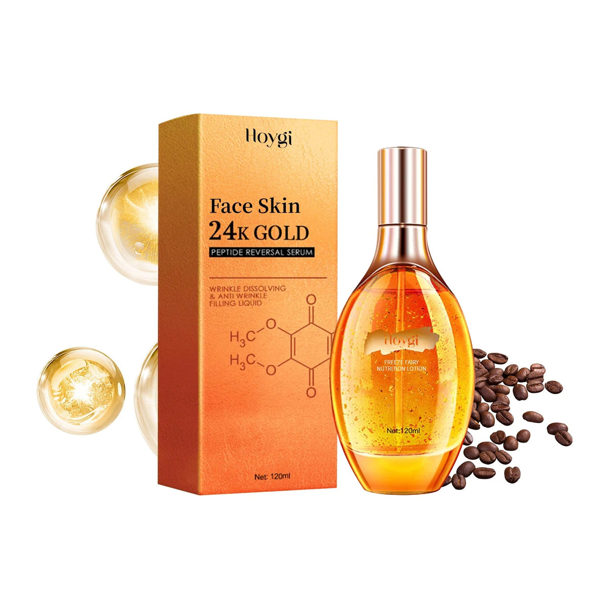 24K Gold Peptide Facial Essence Hydrating Wrinkle Tightening & Firming Youth Revitalizing Face Serum Brightening Anti Aging - Lunara Elegance Store