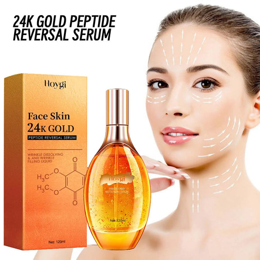 24K Gold Peptide Facial Essence Hydrating Wrinkle Tightening & Firming Youth Revitalizing Face Serum Brightening Anti Aging - Lunara Elegance Store