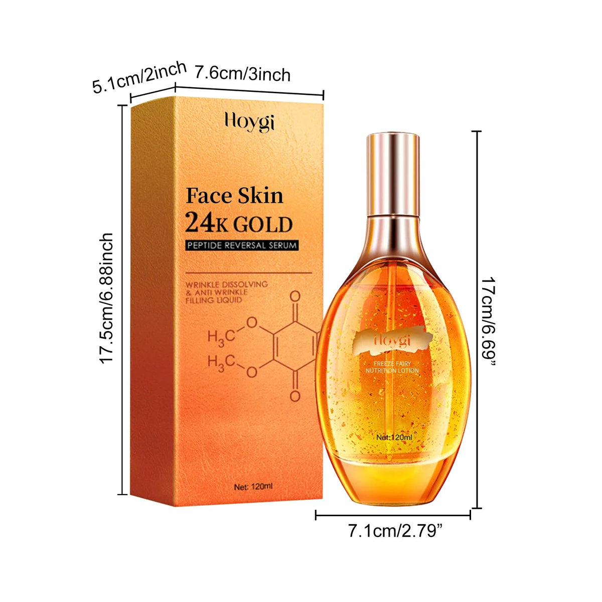 24K Gold Peptide Facial Essence Hydrating Wrinkle Tightening & Firming Youth Revitalizing Face Serum Brightening Anti Aging - Lunara Elegance Store