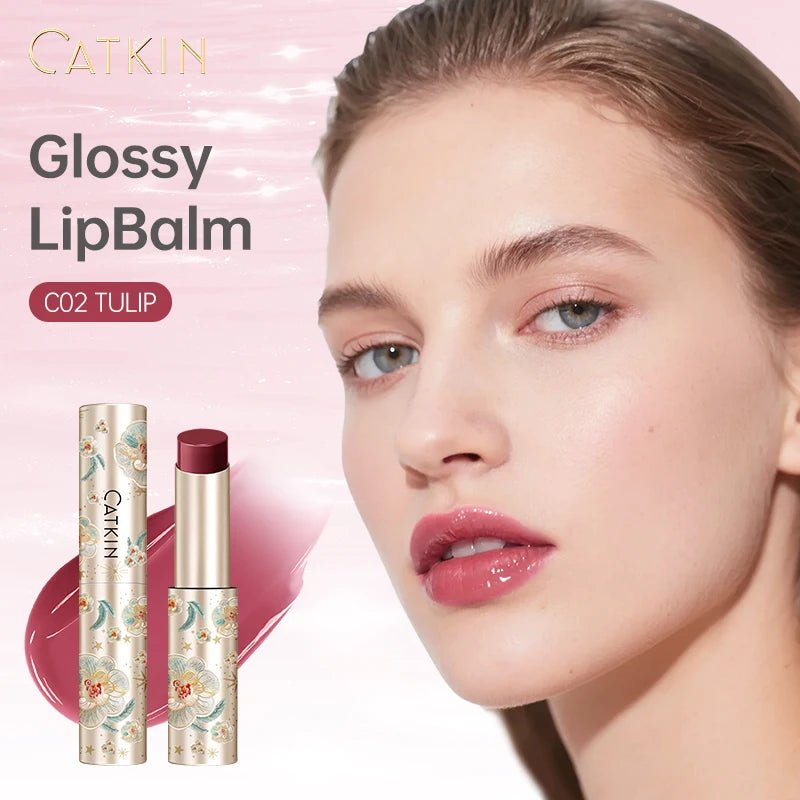 CATKIN GLOSSY LIP BALM Hydrating Lip Stick Lip Tint Lipstick Long Lasting 12H Hydration Moisturize, Protect & Soothe Dry Lips - Lunara Elegance Store