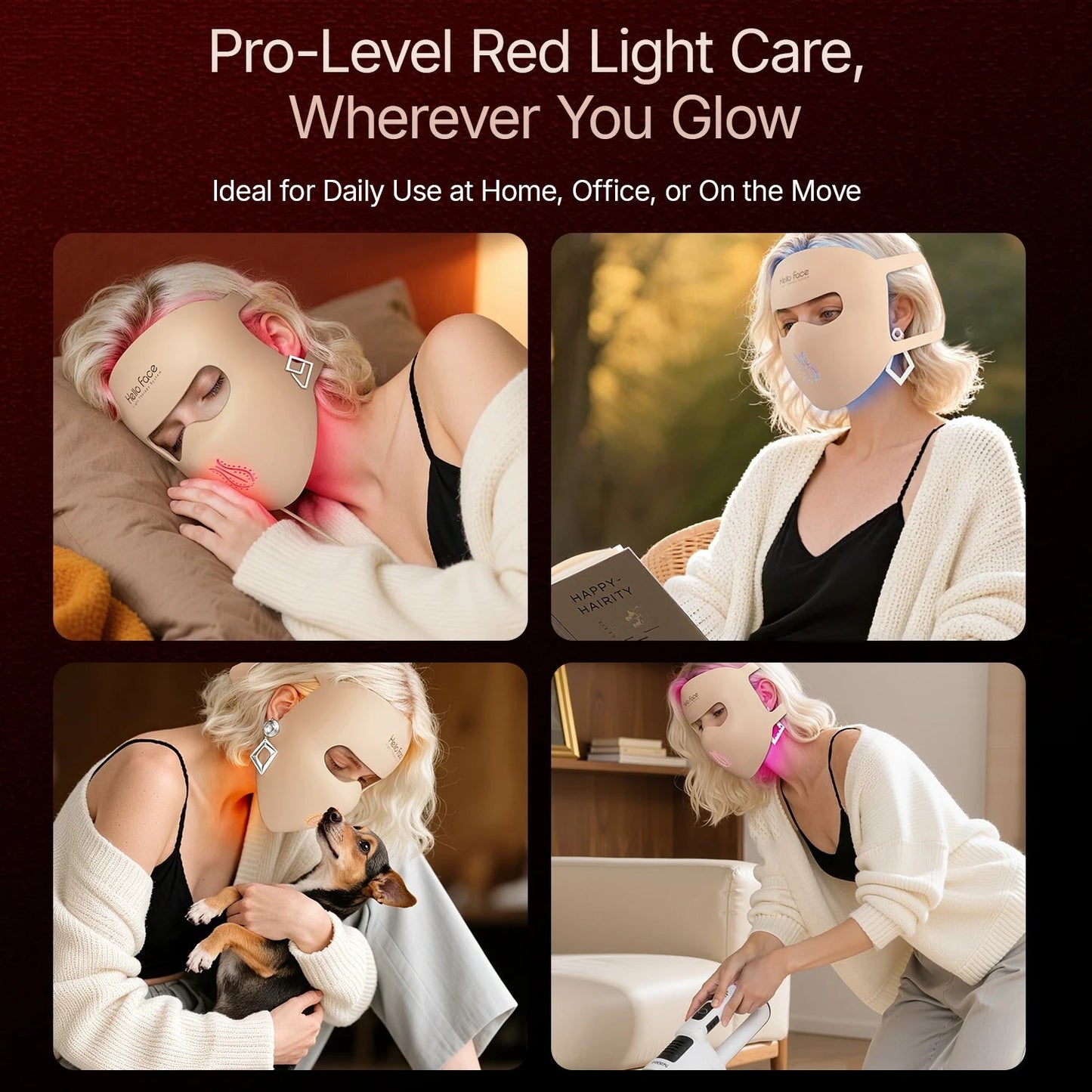 Hello Face M300 4D LED Light Therapy Mask 311 LEDs, 4 Modes, Anti-Aging & Acne Care, Ergonomic Silicone Design, Visual Comfort - Lunara Elegance Store