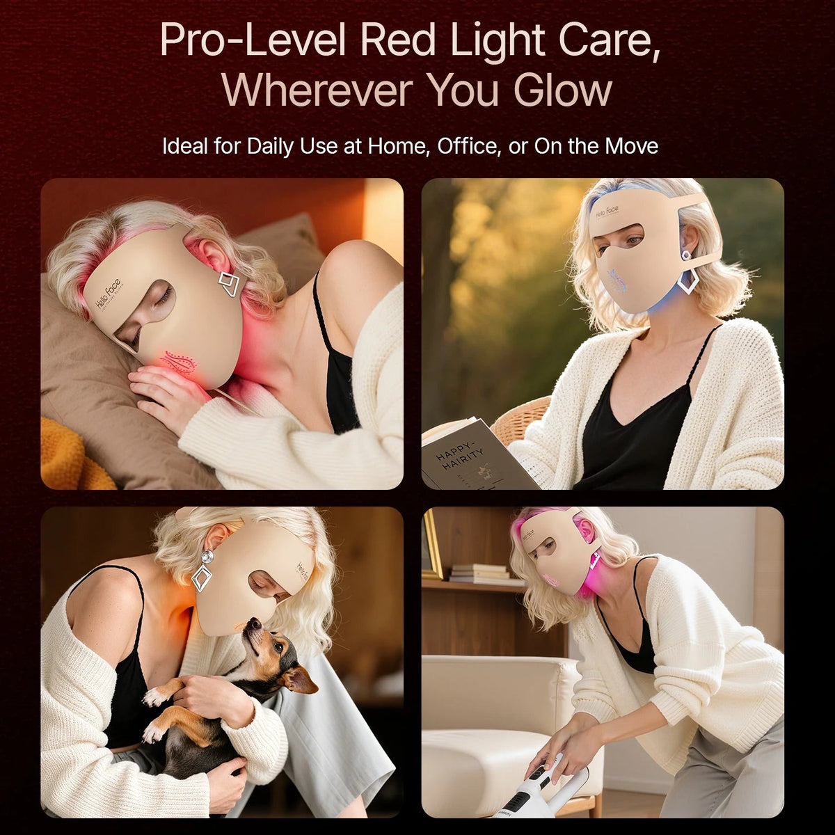 Hello Face M300 4D LED Light Therapy Mask 311 LEDs, 4 Modes, Anti-Aging & Acne Care, Ergonomic Silicone Design, Visual Comfort - Lunara Elegance Store